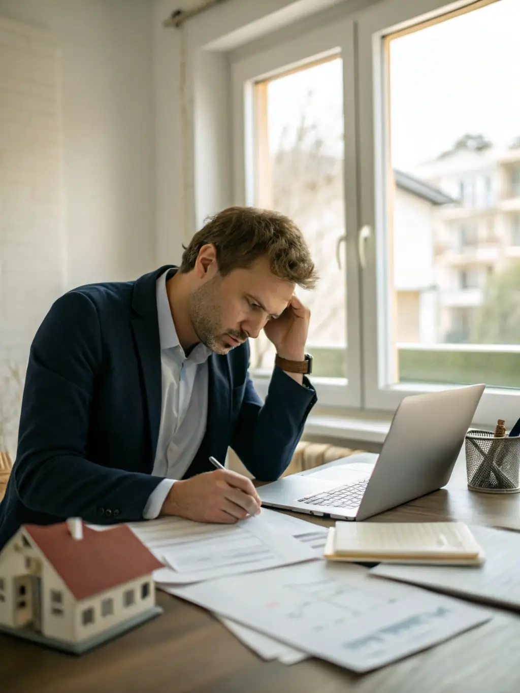 An image of a real estate wholesaler reviewing a landlocked property portfolio, highlighting the challenges and opportunities in this niche market, representing Landlockedpro's expertise in serving this specific clientele.